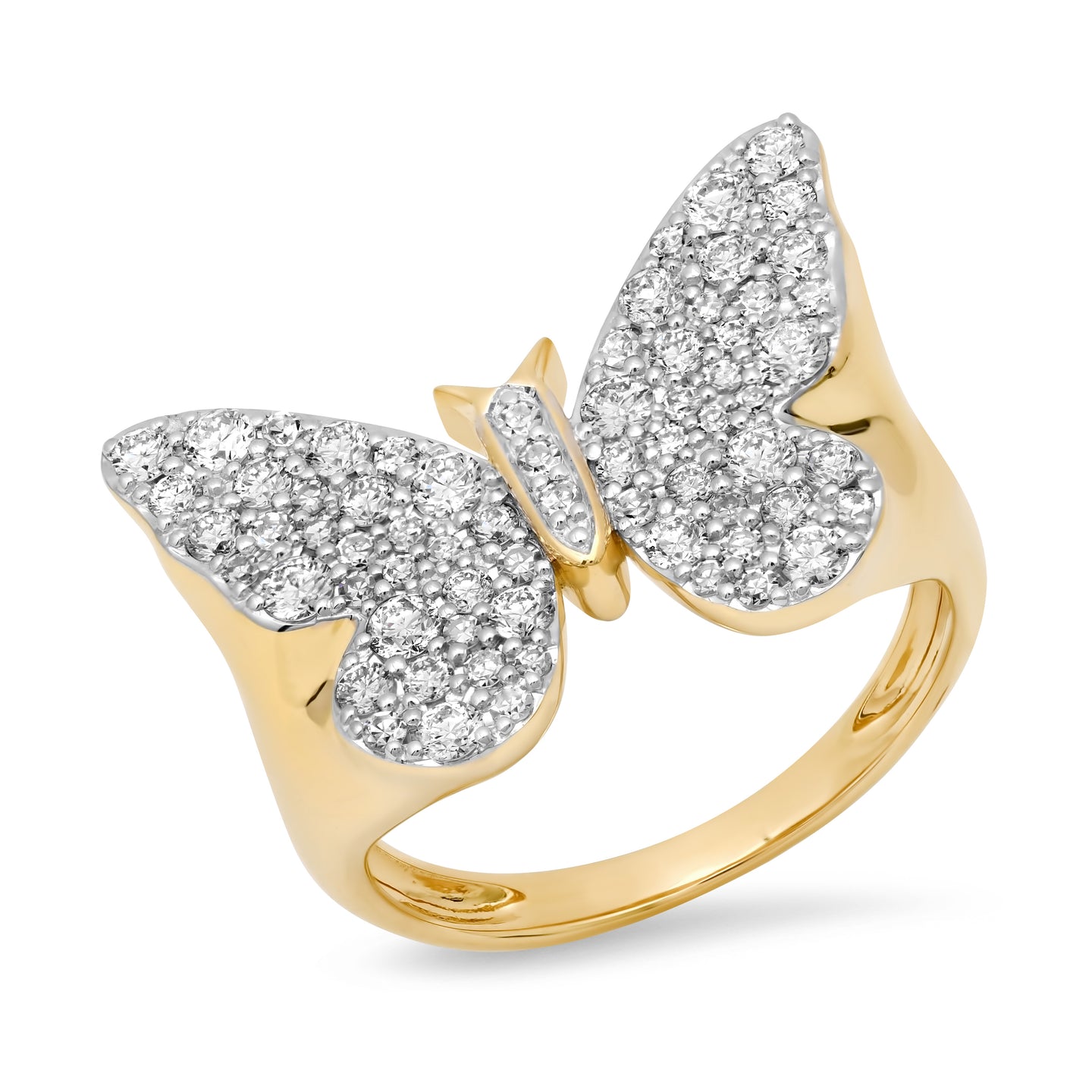 14k Yellow Gold Diamond Butterfly Signet Ring